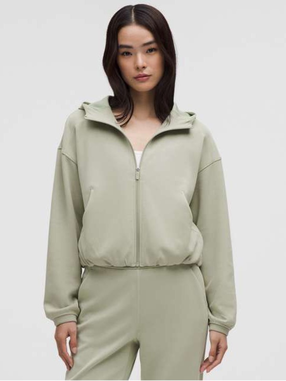 lululemon softstreme Cropped Full Zip Hoodie - Fog Green